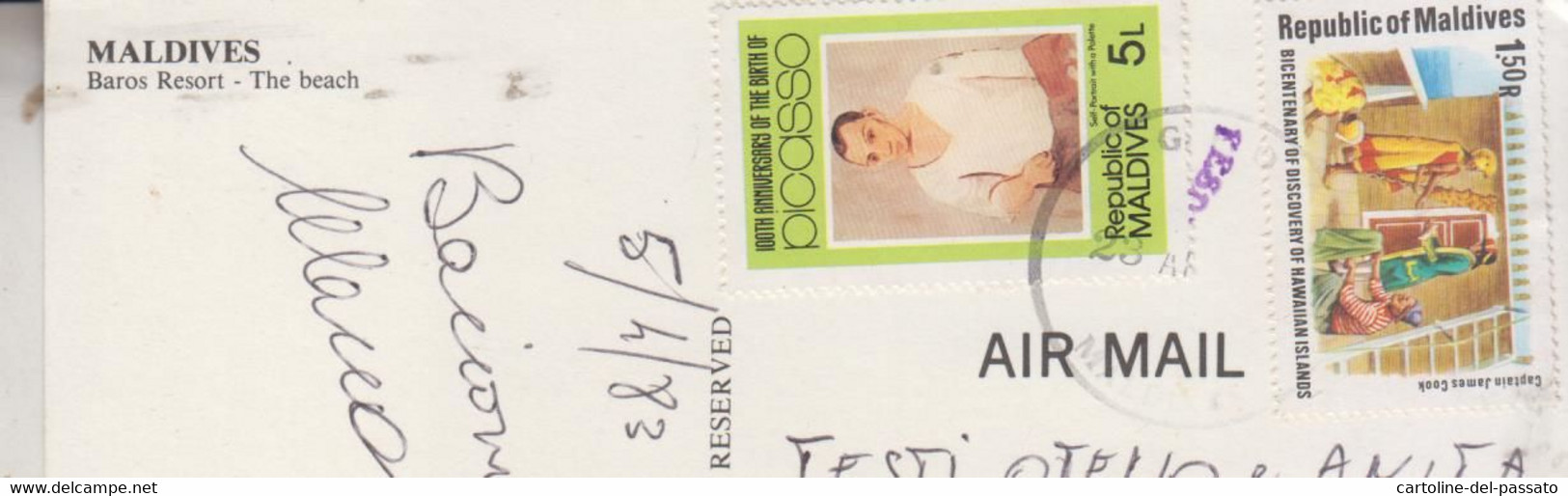 STORIA POSTALE FRANCOBOLLO COMMEMORATIVO MALDIVES  BAROS RESORT NICE STAMP - Maldive