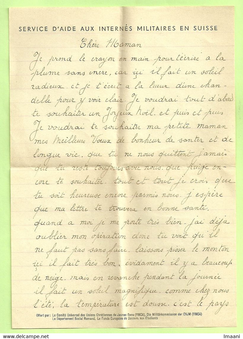 Brief YMCA Van LEYSIN 19/12/45  + "Hospitalisation Des Militaires En Suisse" Pour ANS Lez Liege (B5743 - Guerra '40-'45 (Storia Postale)