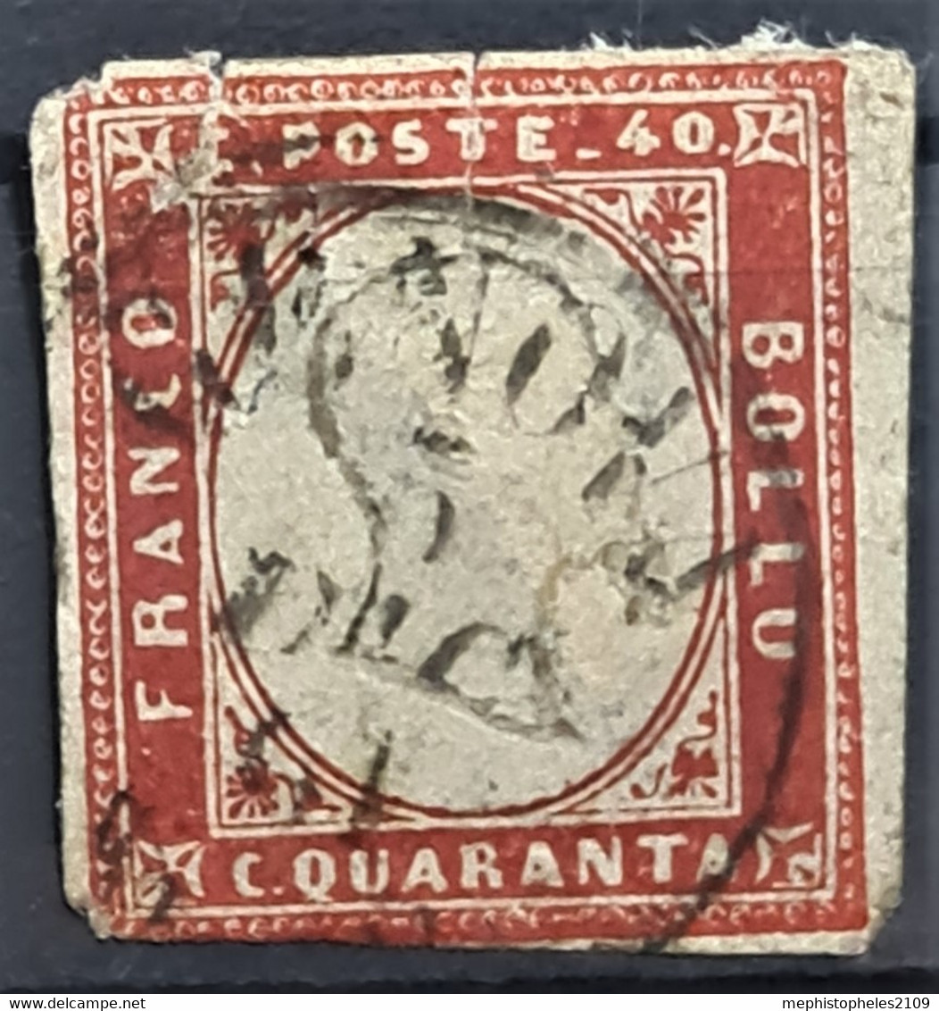 SARDINIA 1863 - Canceled - Sc# 13 - 40c - Damaged On Upper Left Corner - Sardinien