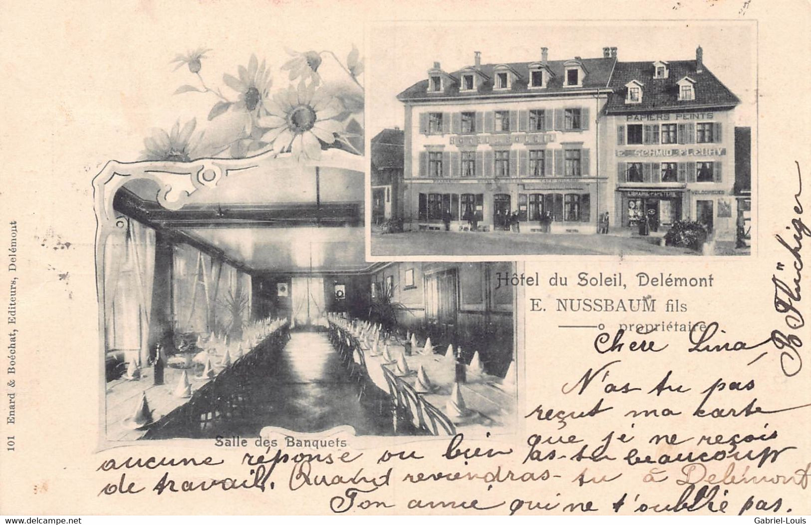 Delémont Hotel Du Soleil E. Nussbaum Salle Des Banquets 1903 - Delémont