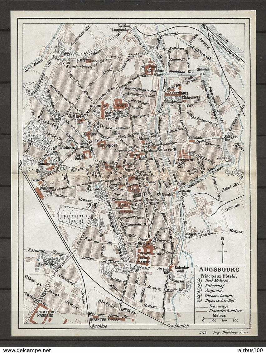 CARTE PLAN 1913 ALLEMAGNE DEUTSCHLAND - AUGSBOURG AUGSBURG - PRINCIPAUX HOTELS HAUPTHOTELS - HOTEL AUGUSTA DREI MOHNEN - Topographical Maps