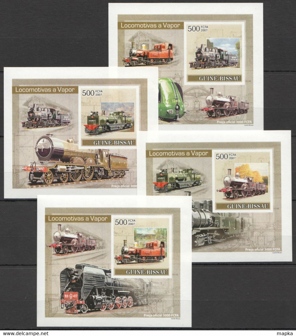 AA1131 IMPERFORATE 2007 GUINE-BISSAU TRAINS LOCOMOTIVAS A VAPOR 4 LUX BL MNH - Eisenbahnen