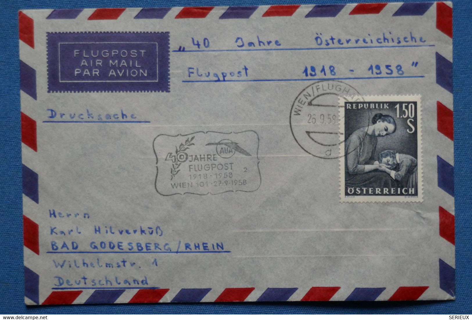 Z4 AUTRICHE BELLE LETTRE 1958  WIEN JAHRE FLUGPOST POUR GERMANY + AFFRANCHI. INTERESSANT - Autres & Non Classés