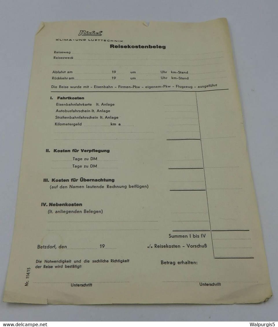 Nickel Klima- Und Lufttechnik, Betzdorf, Reisekostenbeleg, 60er Jahre - 1950 - ...