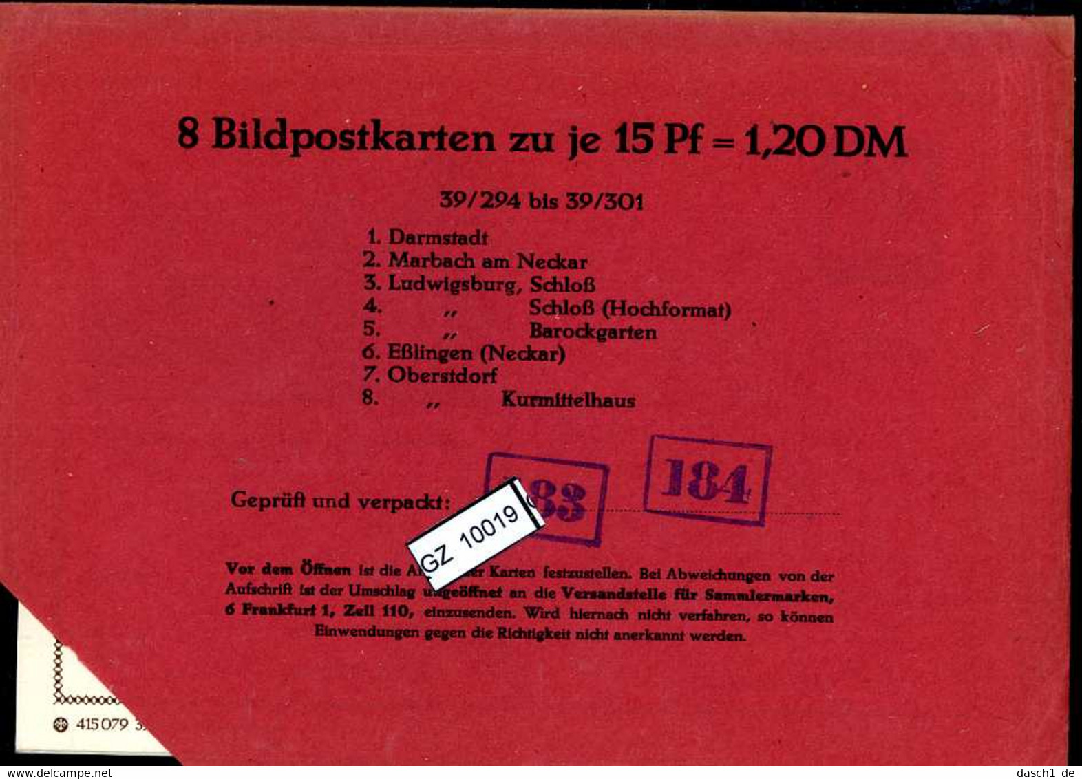 Bundesrepublik, P81, 39/294 - 39/301, Mi 12,00 - Cartes Postales - Neuves