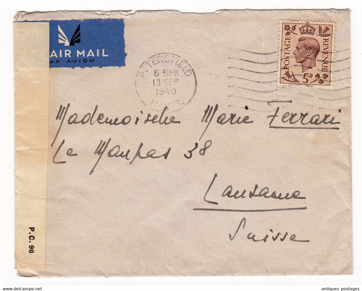 Petersfield 1940 England Censure Censor Lausanne Suisse Seconde Guerre Mondiale WW2 Opened By Examiner - Storia Postale