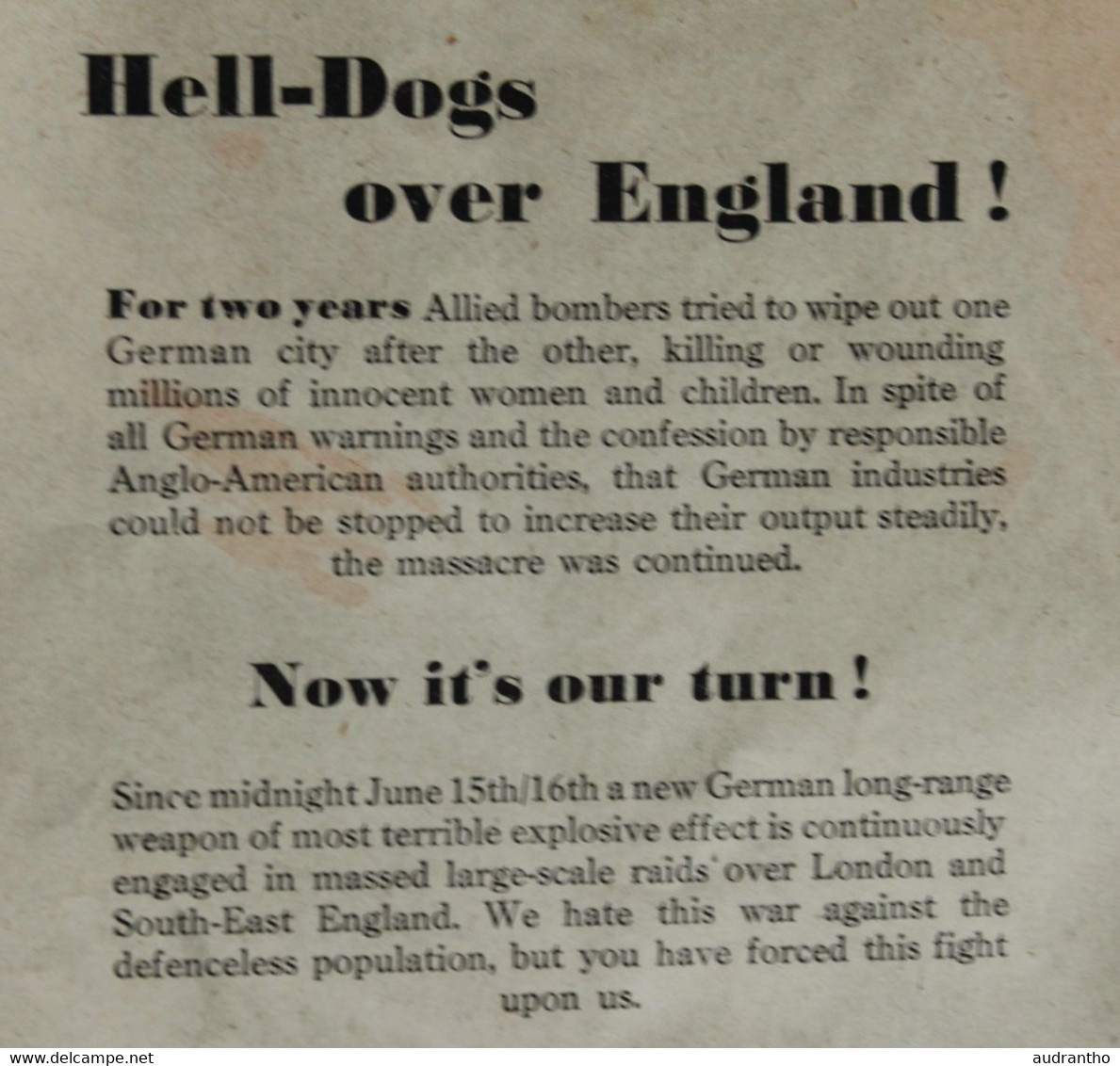 Tract Allemand De Propagande WW2 Guerre 39-45 Hell Dogs Over England Berlin And Now London Nazi War Propaganda - 1939-45