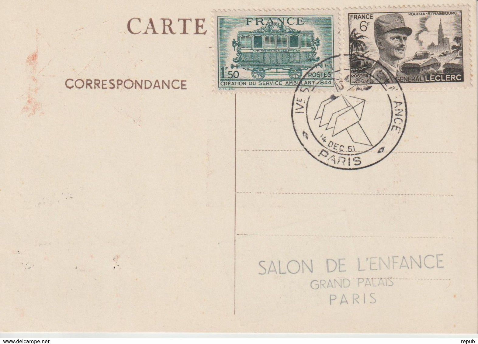 France Carte 1951 Salon De L'enfance - Bolli Commemorativi