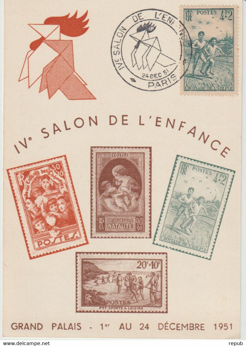 France Carte 1951 Salon De L'enfance - Bolli Commemorativi
