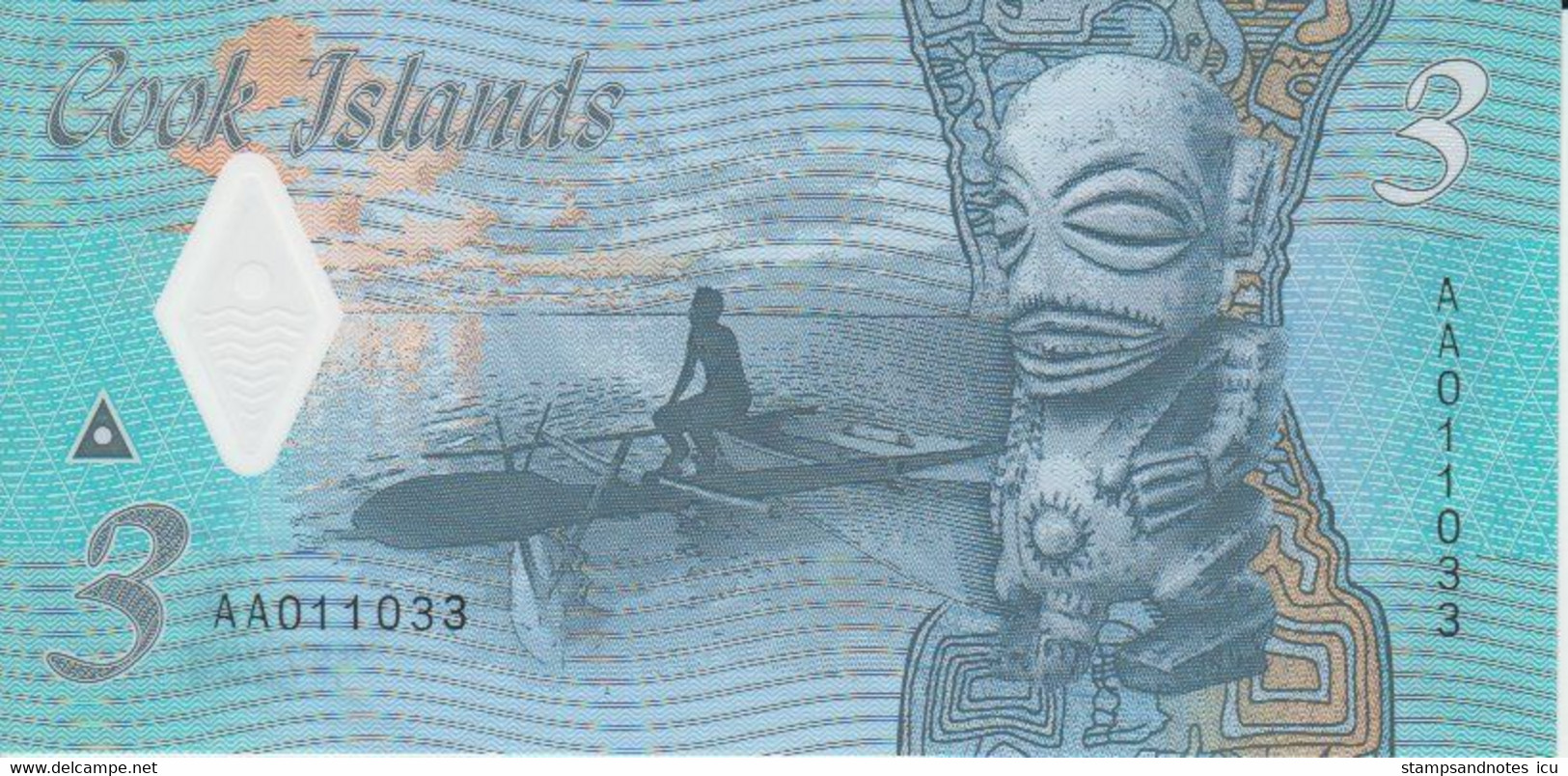 Cook Islands 3 Dollars ND ( 2021 ) P New 11 UNC Polymer Nice Number 011033 - Cook Islands