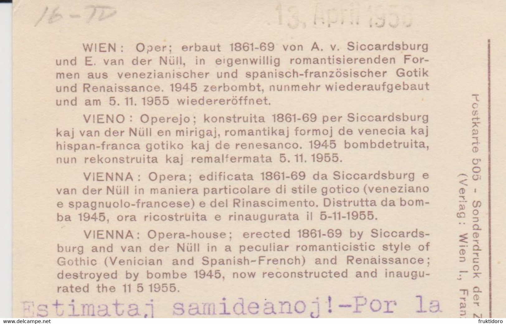 AKEO Esperanto Card From Austria 1956 Text In Esperanto - Esperanto-karto El Awstrio De 1956 Kun Teksto En E-o - Esperanto