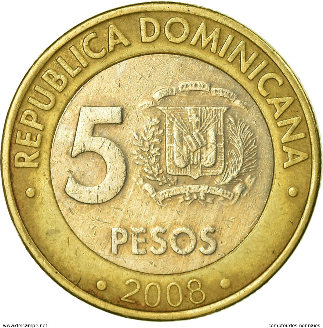 Monnaie, Dominican Republic, 5 Pesos, 2008, TTB, Bi-Metallic, KM:89 - Dominicana