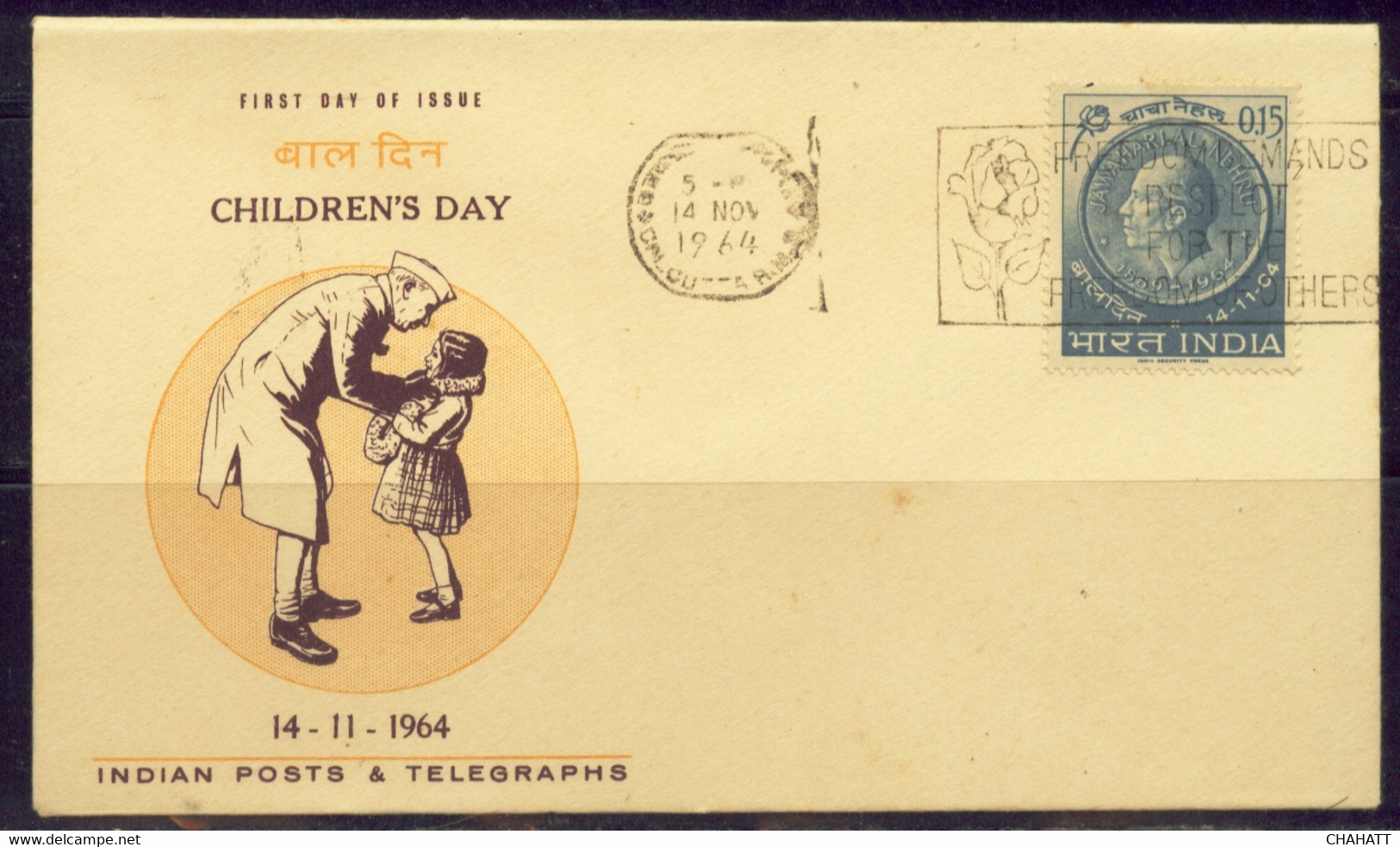 CHILDREN'S DAY- NEHRU COIN- ROSE CANCELLATION-FDC-INDIA-1964-FC2-151 - Poupées