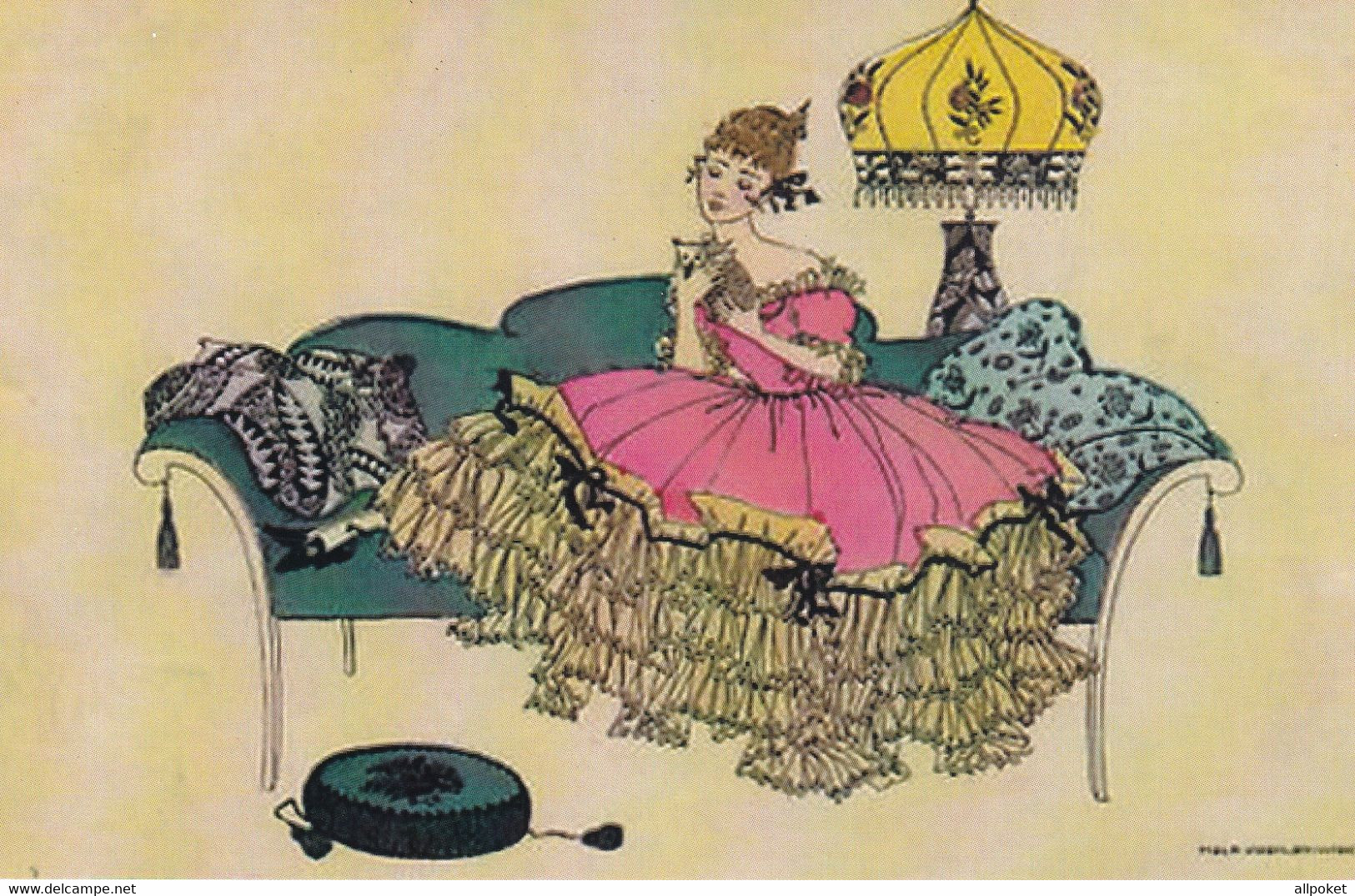 A13725-WOMAN ON THE COUCH ILLUSTRATION SIGNED BY MELA KOEHLER REPRO  POSTCARD - Koehler, Mela