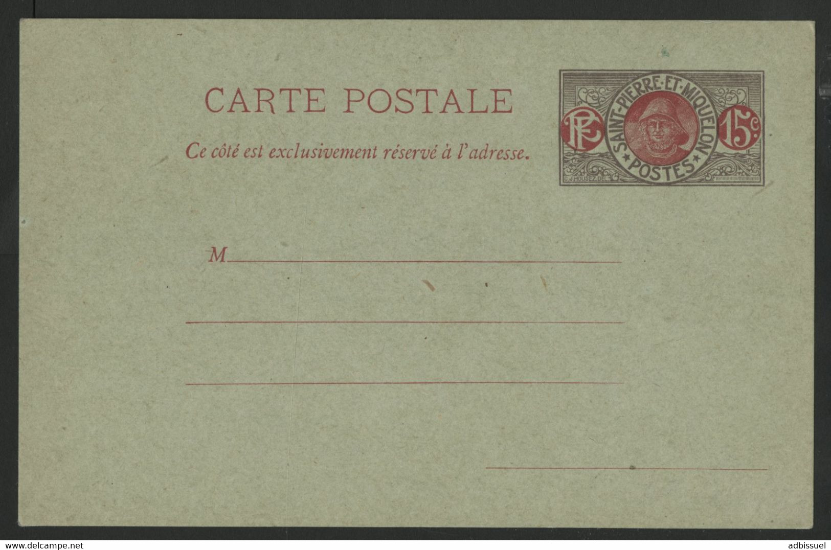 SAINT PIERRE ET MIQUELON CARTE ENTIER POSTAL ACEP N° CP8 Cote 75 € 15 Ct Violet Et Carmin Sur Carton Vert. TB - Lettres & Documents