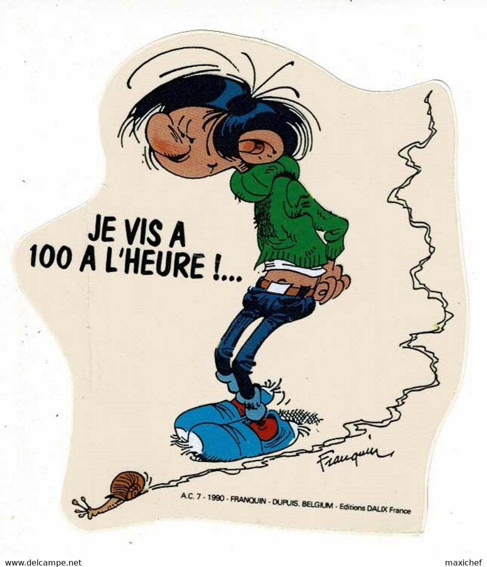 Auto-collant 110 X 100 Mm - Je Vis à 100 à L'Heure !.Gaston Lagaffe Doublé Par Un Escargot - 1990 - Franquin - Autres Accessoires