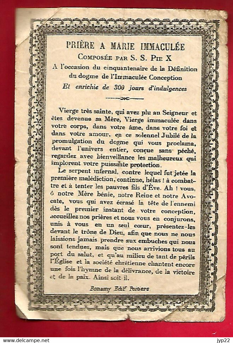 Image Pieuse Religieuse Holy Card Ed Bonamy Prière à Marie Immaculée Pape Pie X Cinquantenaire Du Dogme - Imágenes Religiosas