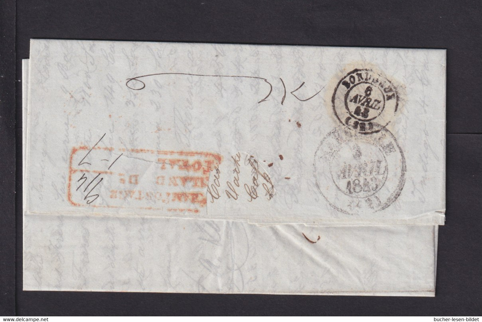 1843 - Brief Aus Calcutta Nach Bordeaux - Diverse Transit-Stempel - ...-1852 Préphilatélie