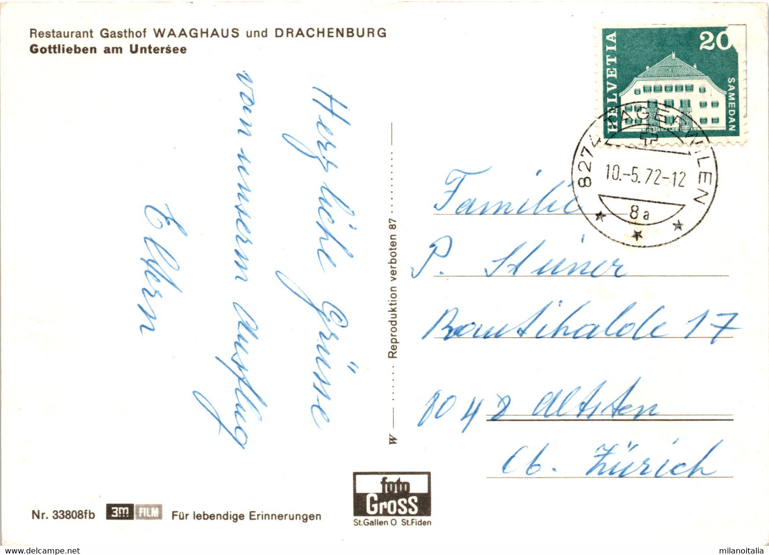 Restaurant Gasthof Waaghaus Und Drachenburg - Gottlieben Am Untersee (33808) * 10. 5. 1972 - Gottlieben