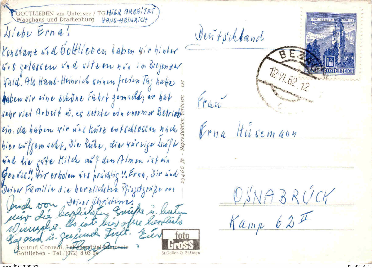 Gottlieben Am Untersee - Waaghaus Und Drachenburg (29466) * 12. 6. 1962 - Gottlieben