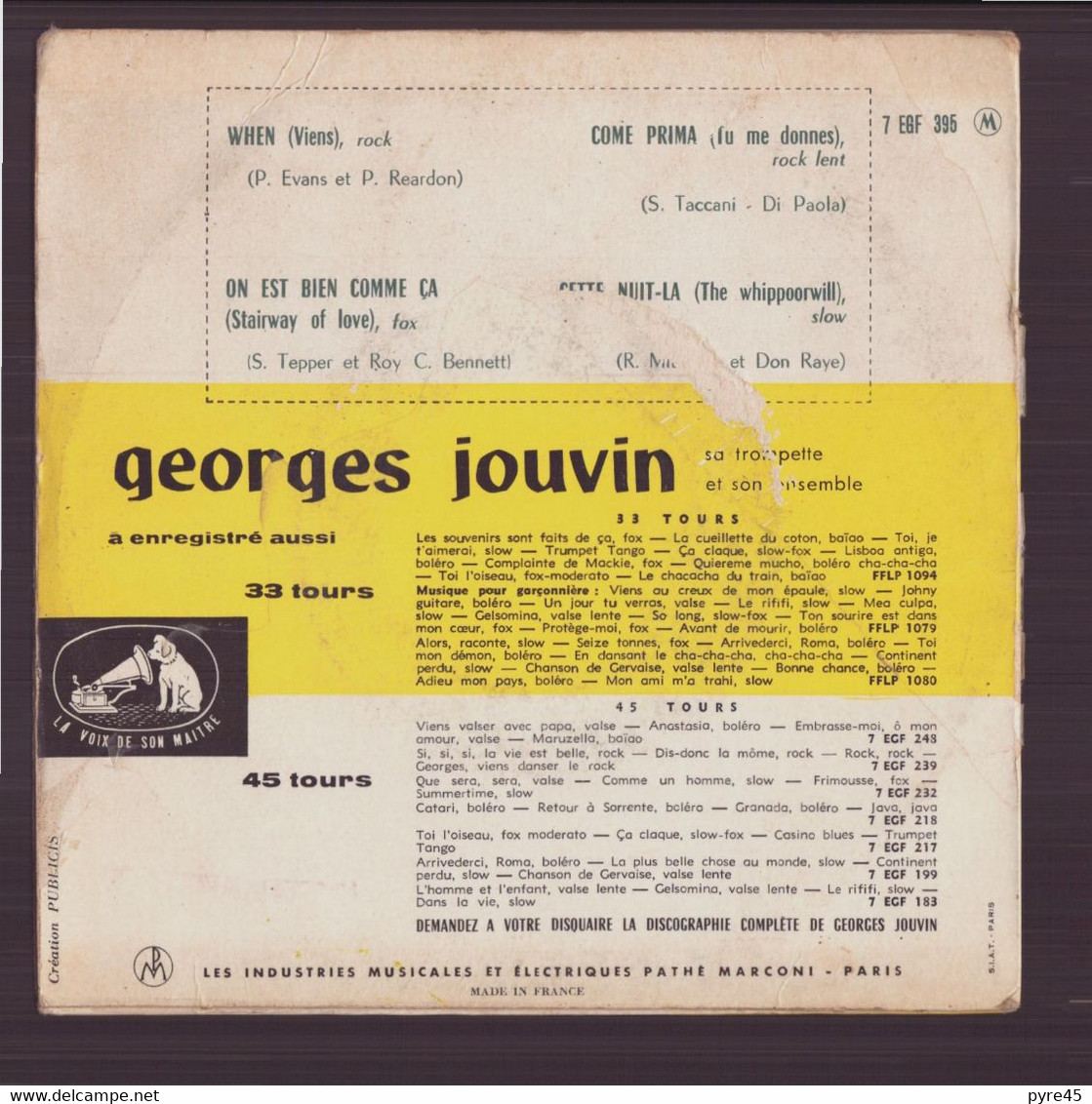45 T Georges Jouvin " When + On Est Bien Comme ça + Come Prima + Cette Nuit Là " - Instrumentaal