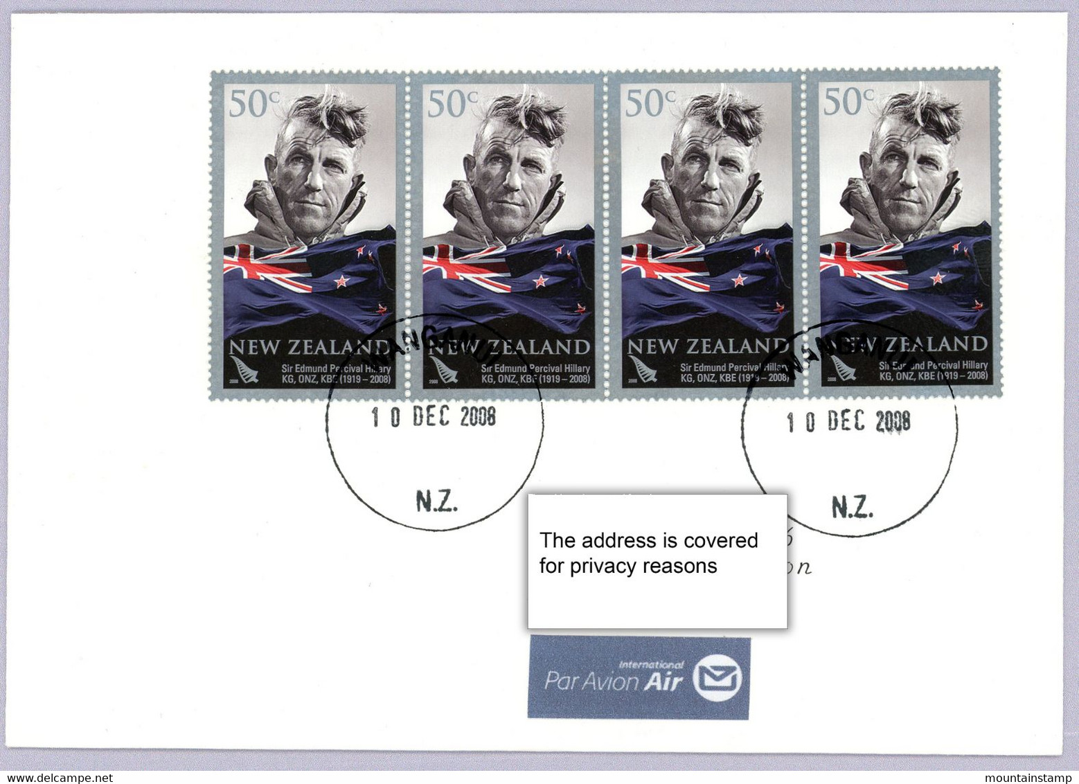 New Zealand 2009 Mountains Mountaineering Edmund Hillary MNH Cover Zu Europe - Lettres & Documents