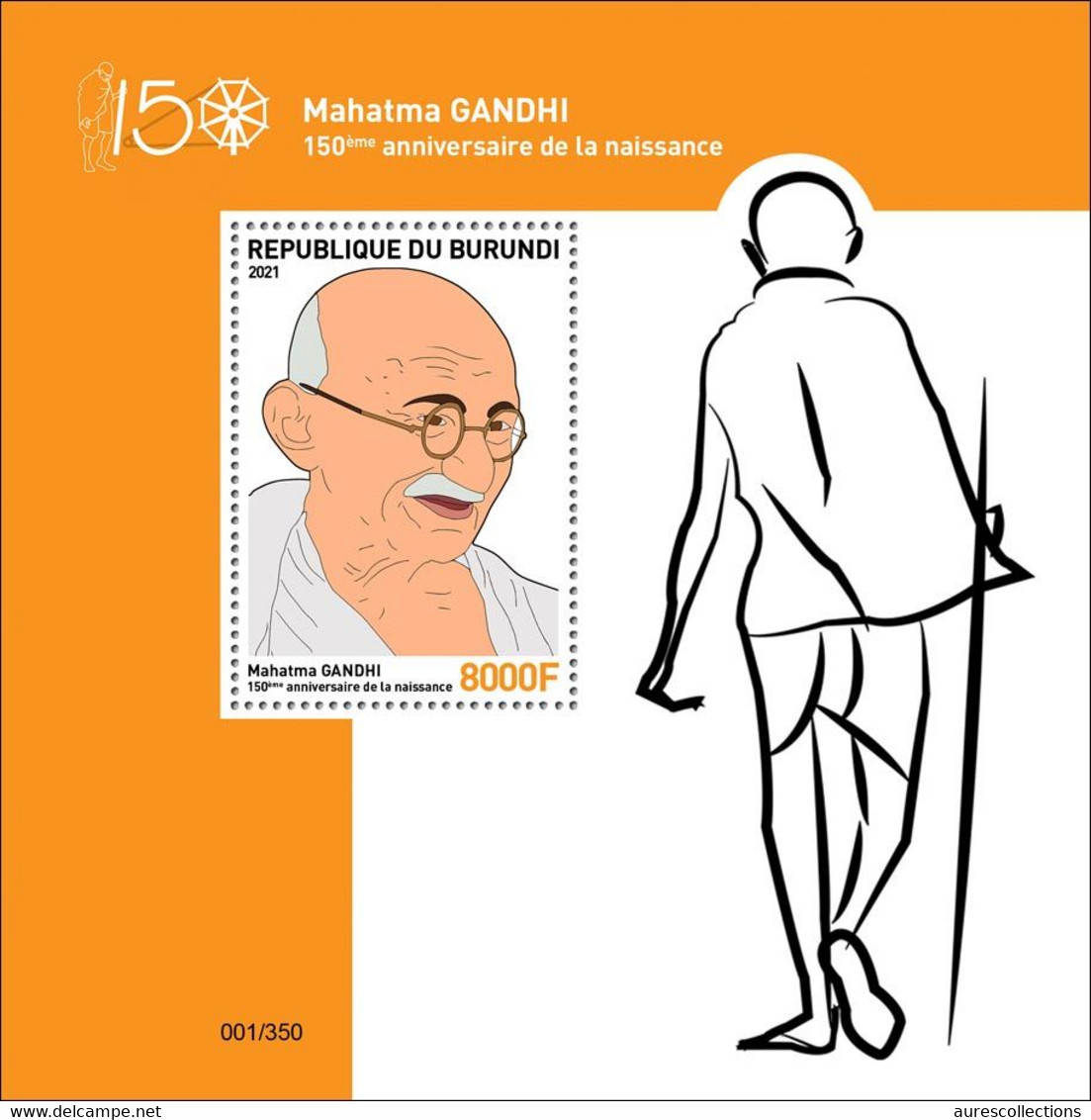 BURUNDI 2021 - SOUVENIR SHEET - JOINT ISSUE MAHATMA GANDHI 150 TH BIRTH ANNIVERSARY - RARE MNH - Mahatma Gandhi