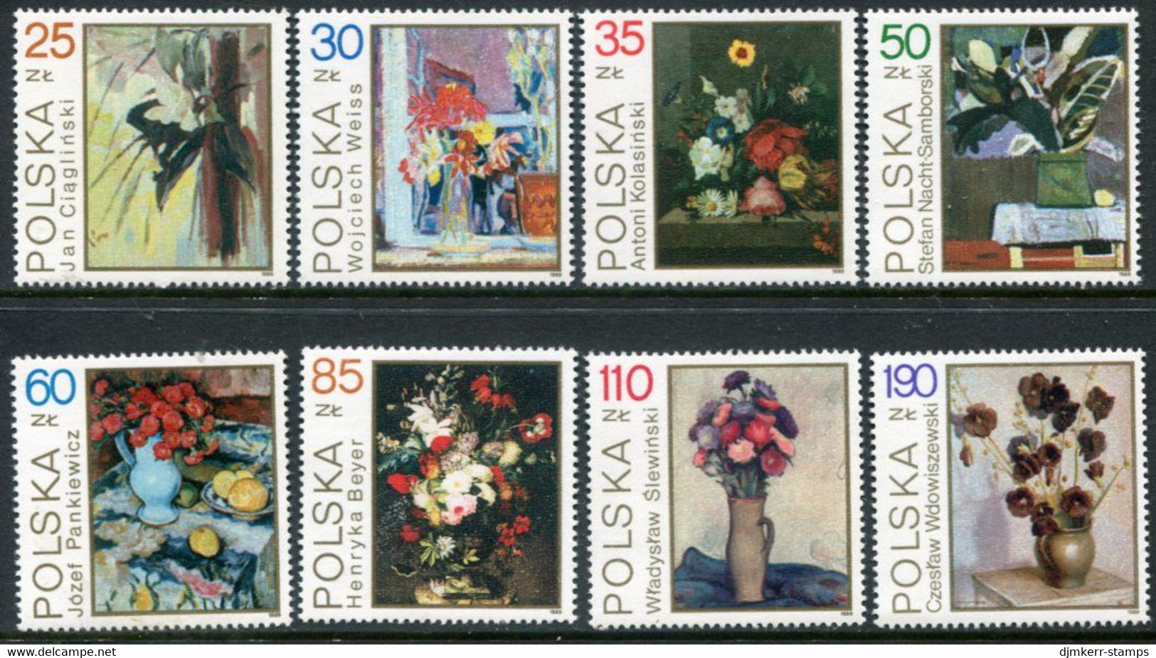POLAND 1989 Floral Paintings MNH / **.  Michel 3237-44 - Nuovi