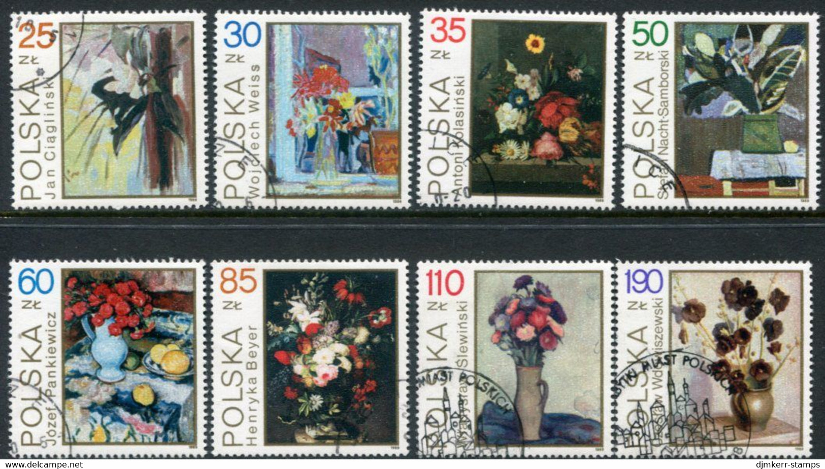 POLAND 1989 Floral Paintings Used.  Michel 3237-44 - Oblitérés