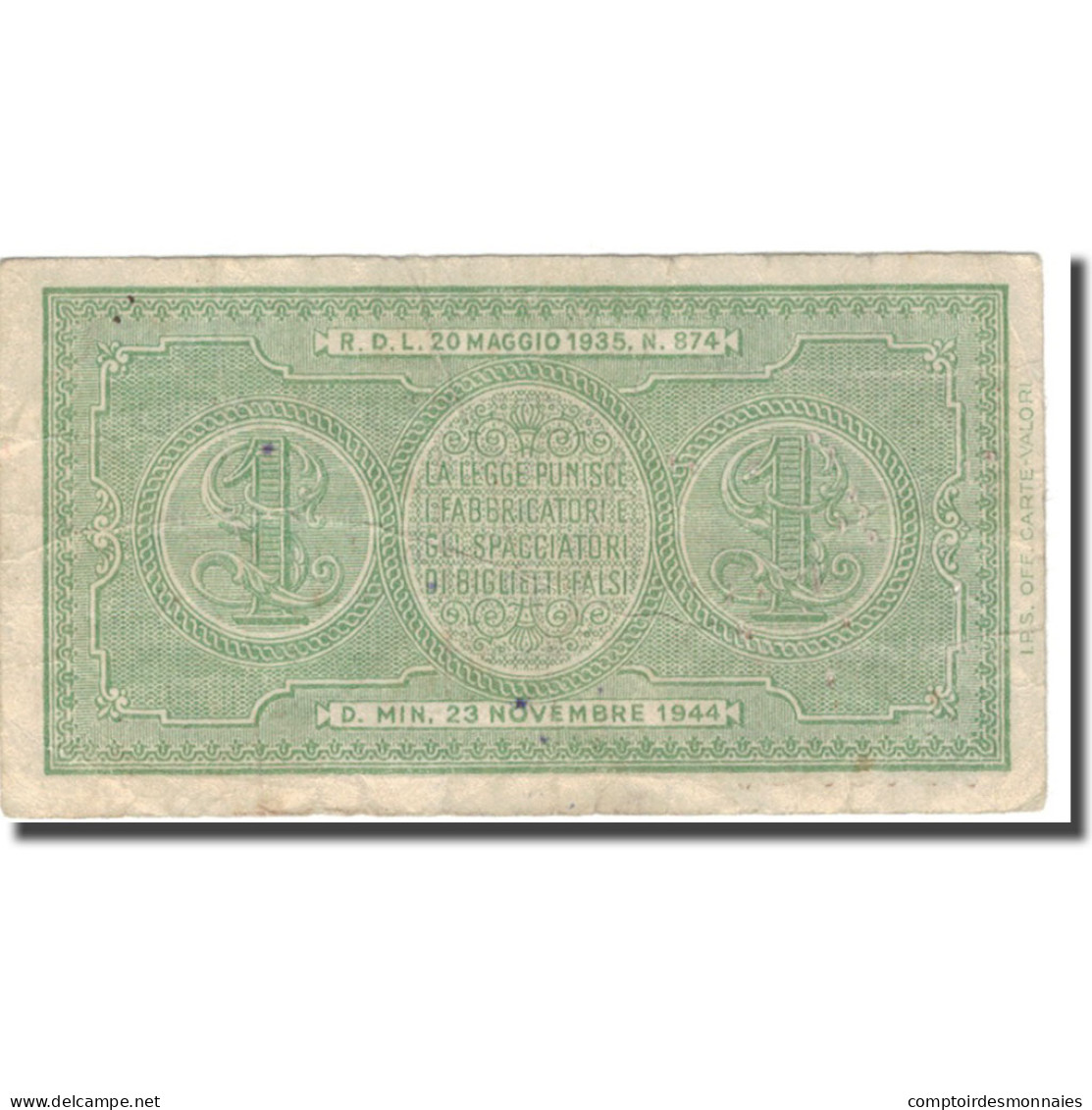 Billet, Italie, 1 Lira, 1944, 1944-11-23, KM:29b, TB+ - Regno D'Italia – 1 Lira