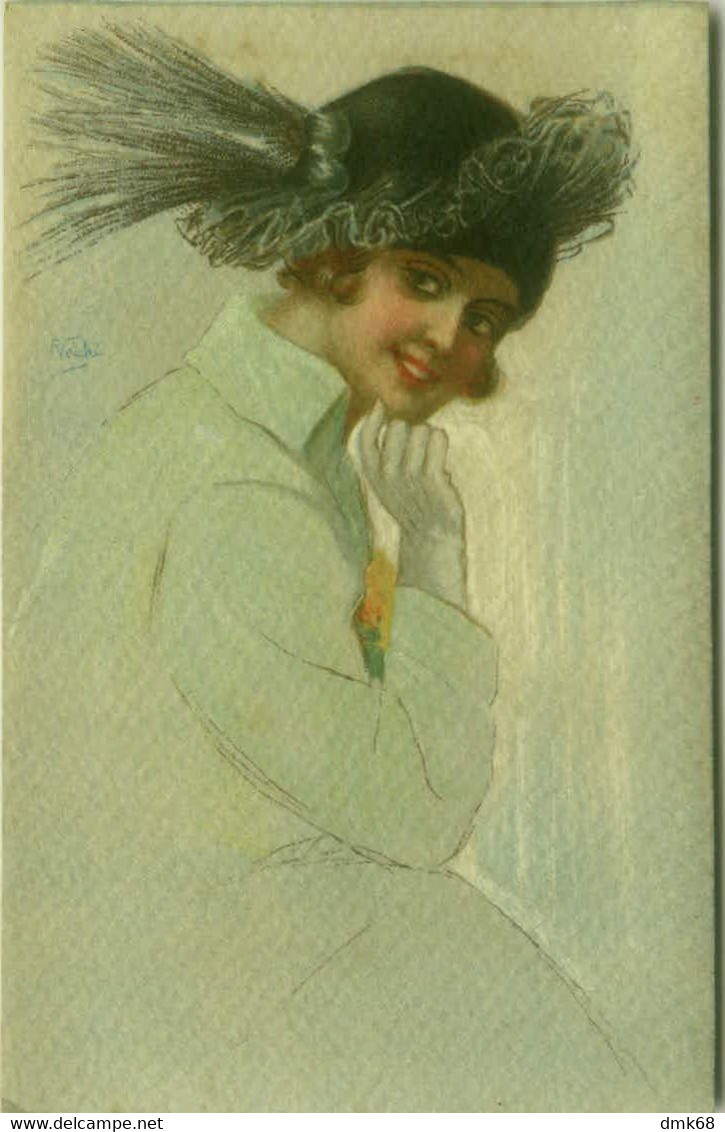 VECCHI SIGNED 1910s POSTCARD - WOMAN WITH BLACK HAT  N.145/3  (BG1873) - Other & Unclassified