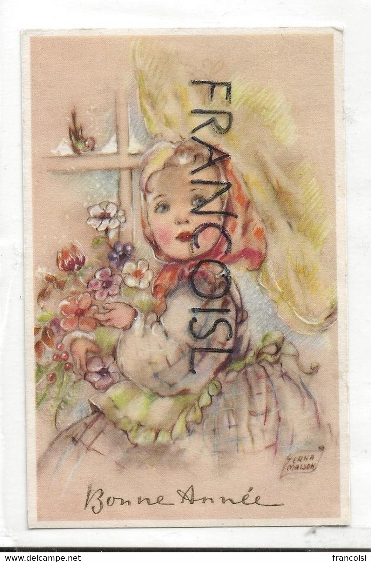 Bonne Année. Petite Fille Blonde Et Bouquet. Signée Erna Maison. Coloprint Spécial 4392. 194? - Otros & Sin Clasificación