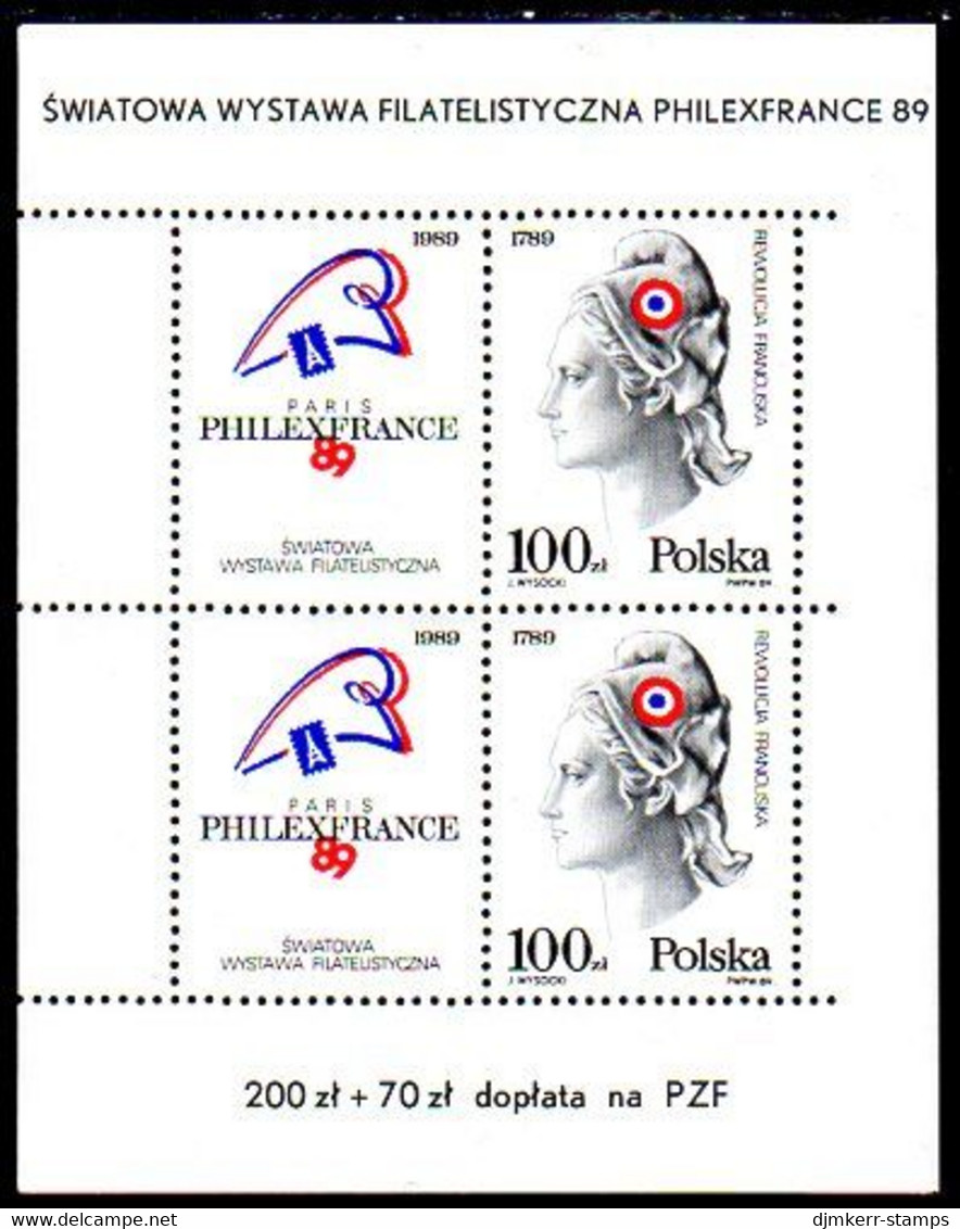 POLAND 1989 Bicentenary Of French Revolution Block Not Perforated To Right Margin  MNH / **.  Michel Block 108 - Unused Stamps