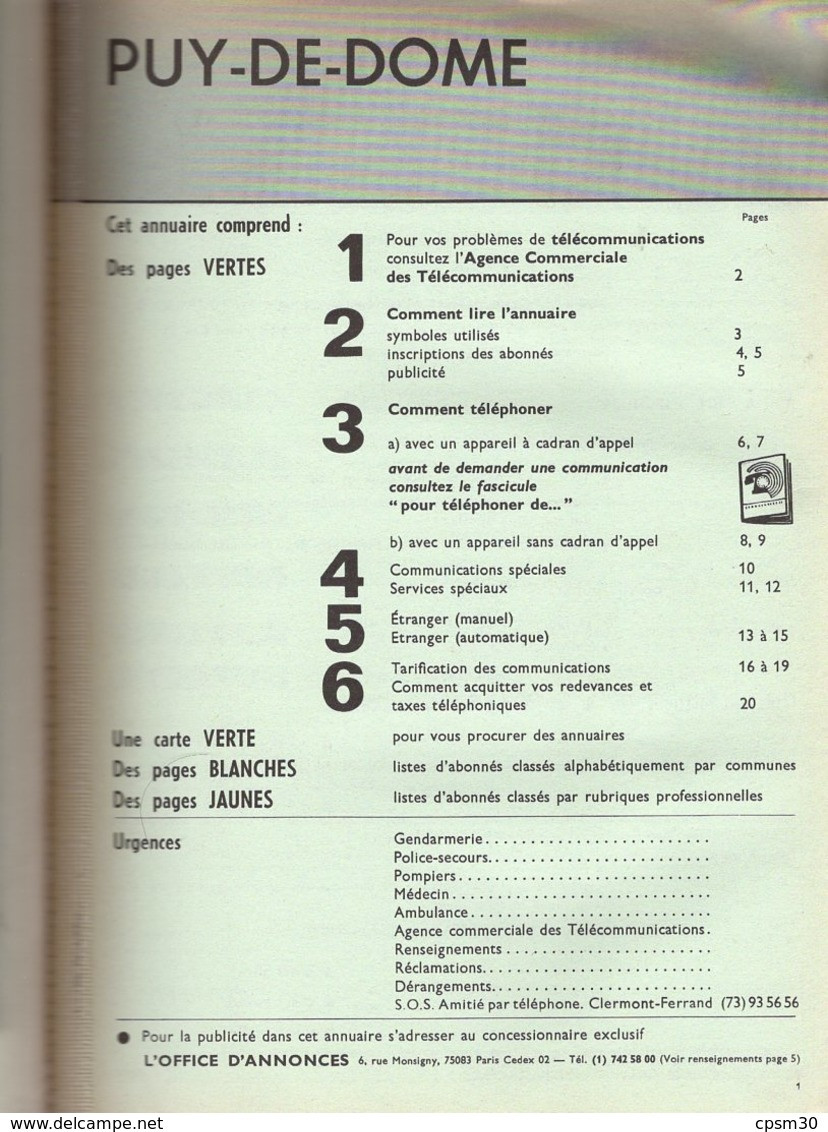 ANNUAIRE - 63 - Département Puy De Dome - Année 1976 - Annuaire Officiel Des Postes - 576 Pages - Directorios Telefónicos