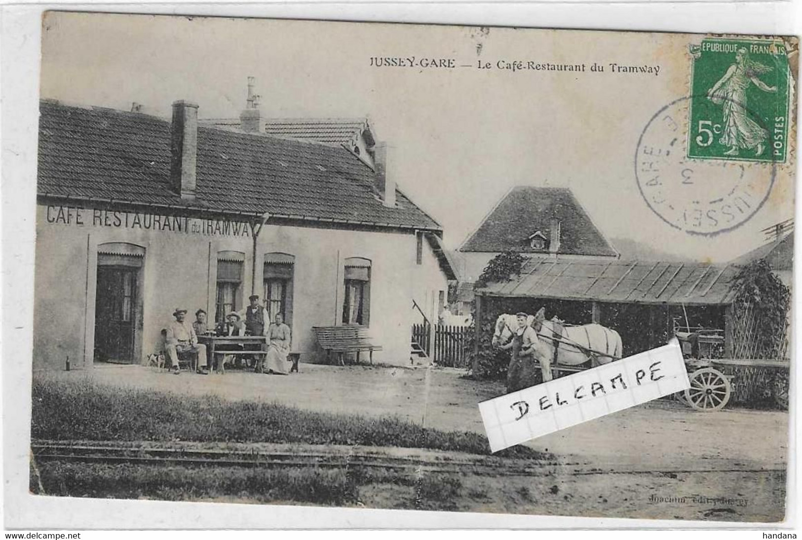 70 HAUTE SAONE JUSSEY GARE CAFE RESTAURANT TRAMWAY ATTELAGE 1908   ANIMATION   BEAU PLAN - Altri & Non Classificati