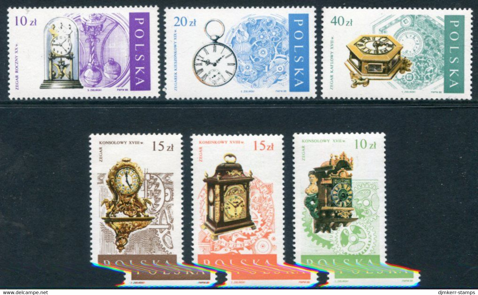 POLAND 1988 Antique Clocks MNH / **.  Michel 3142-47 - Unused Stamps