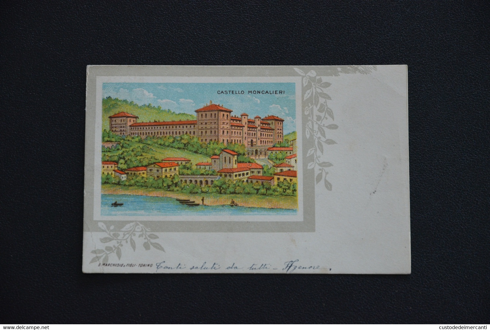 CARTOLINA TORINO MONCALIERI CASTELLO DISEGNO MARCHISIO VG 1900 ACQUARELLO - Moncalieri