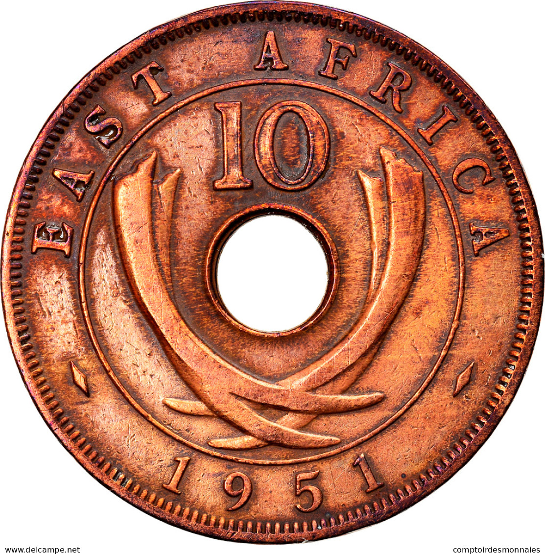 Monnaie, EAST AFRICA, George VI, 10 Cents, 1951, TTB, Bronze, KM:34 - British Colony