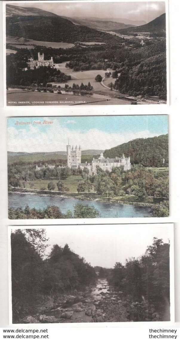 THREE BALMORAL CASTLE ROYALTY THEME  ABERDEENSHIRE SCOTLAND  OLD POSTCARDS - Aberdeenshire