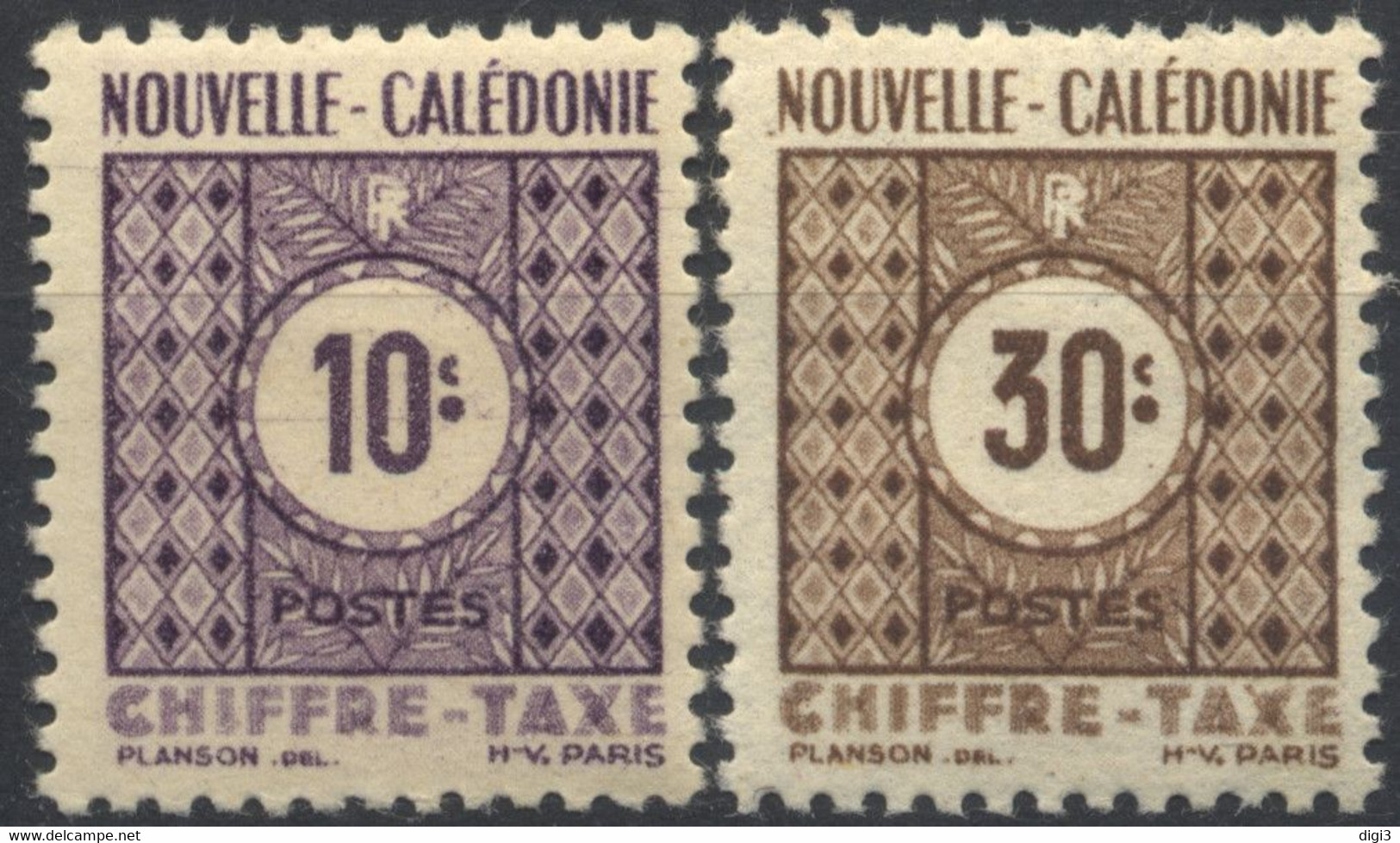 Nouvelle Calédonie, 1948, Timbres Taxe, 10-30 C., MH* - Timbres-taxe