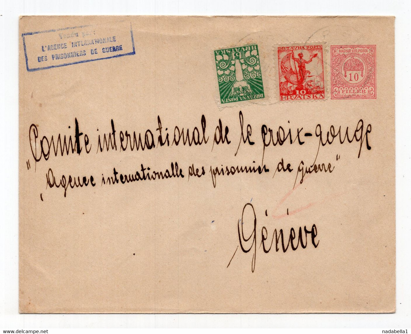 1920. HUNGARY,STATIONERY COVER USED WITH CROATIA,YUGOSLAVIA STAMPS,POW LETTER TO GENEVA - Enteros Postales