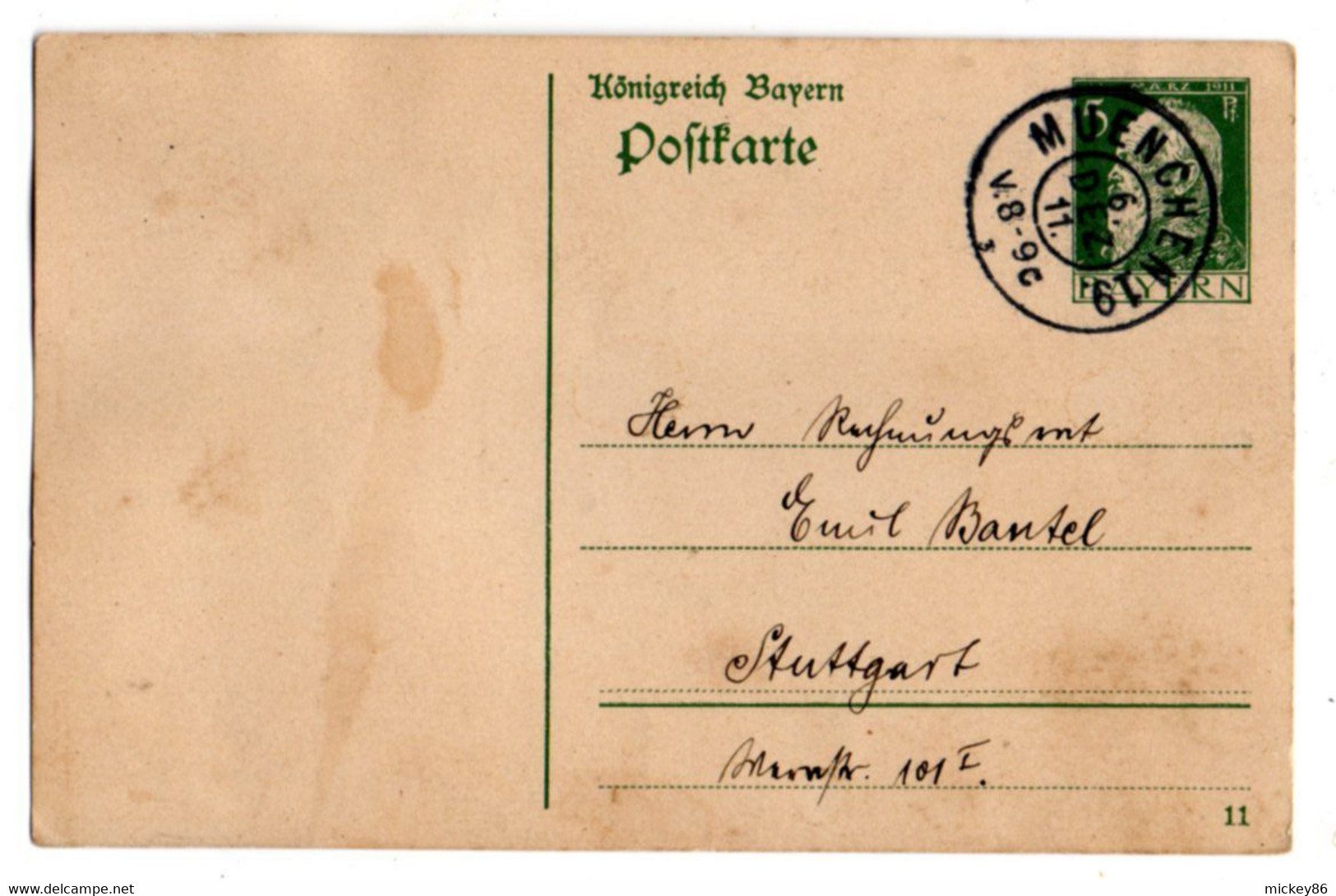 Allemagne -- 1911--entier Postal CP --de Munich à Stuttgart---beau Cachet ................à Saisir - Sonstige & Ohne Zuordnung