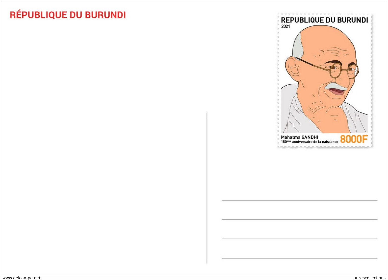 BURUNDI 2021 - STATIONERY CARD - JOINT ISSUE MAHATMA GANDHI 150 TH BIRTH ANNIVERSARY - RARE - Mahatma Gandhi