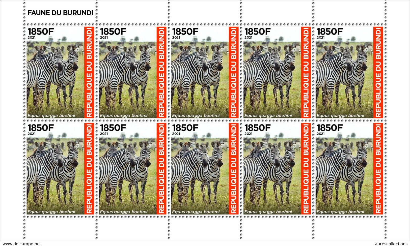 BURUNDI 2021 -  SHEETLET FEUILLET 10v - FAUNA FAUNE WILDLIFE ZERBES ZERBRE ZEBRA ZEBRAS - RARE MNH - Anes