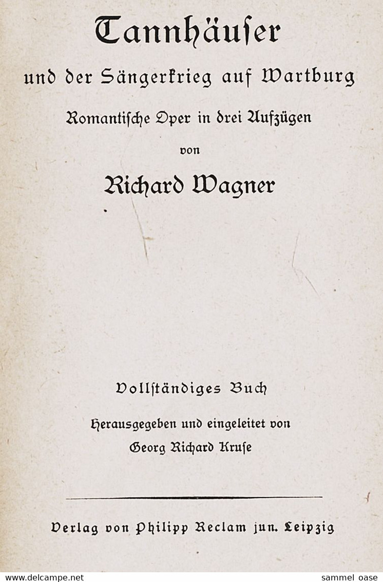 Reclam Heft  -  Opernbuch Tannhäuser  -  Von Richard Wagner  -   1940 - Old Books