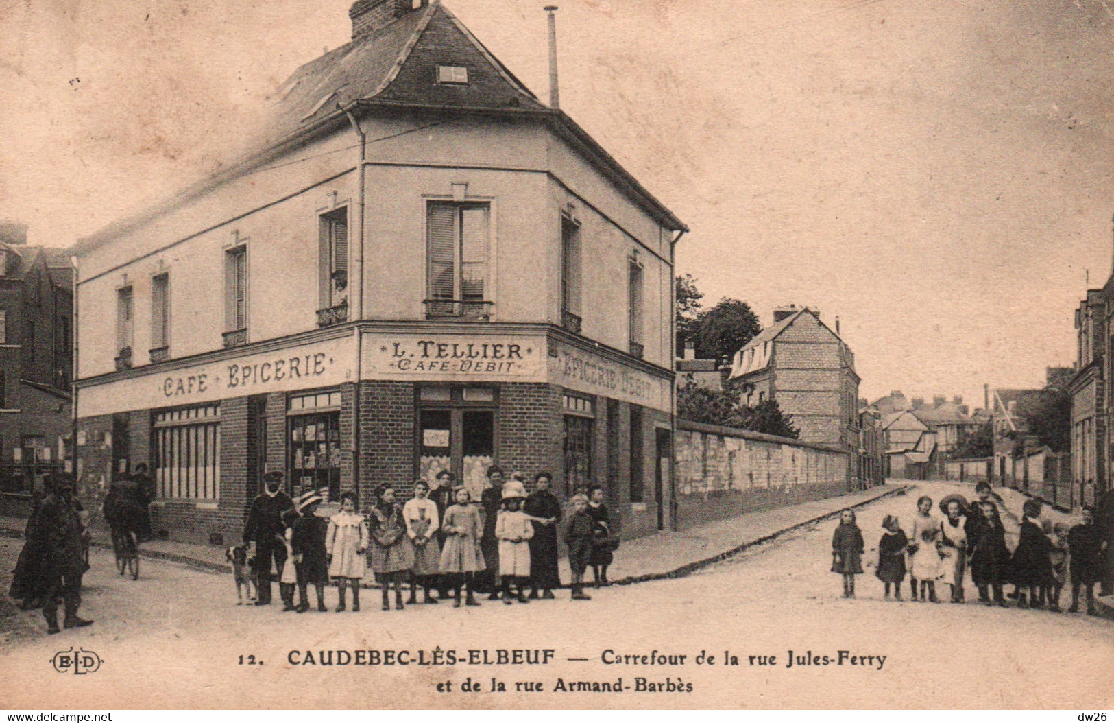 Caudebec-lès-Elbeuf (76) Carrefour De La Rue Jules-Ferry Et Armand-Barrès, Epicerie, Café - Carte E.L.D. N° 12 - Caudebec-lès-Elbeuf