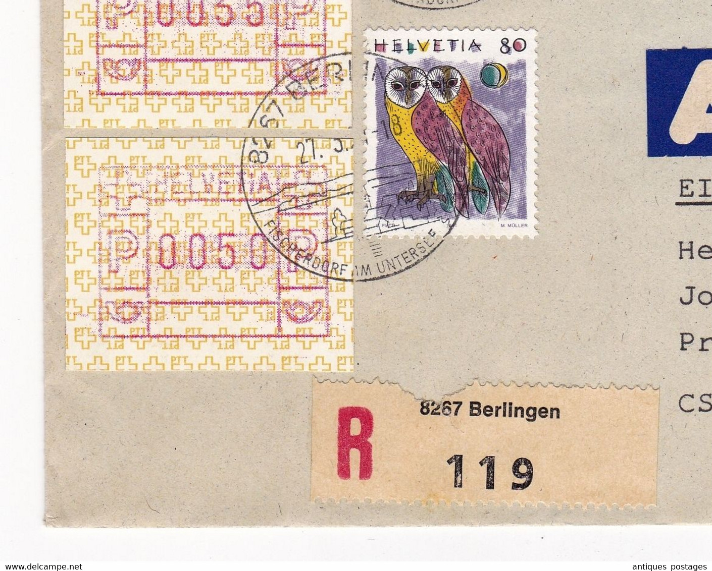 Lettre Einschreiben Berlingen Suisse Písek République Tchèque Česká Republika - Automatic Stamps