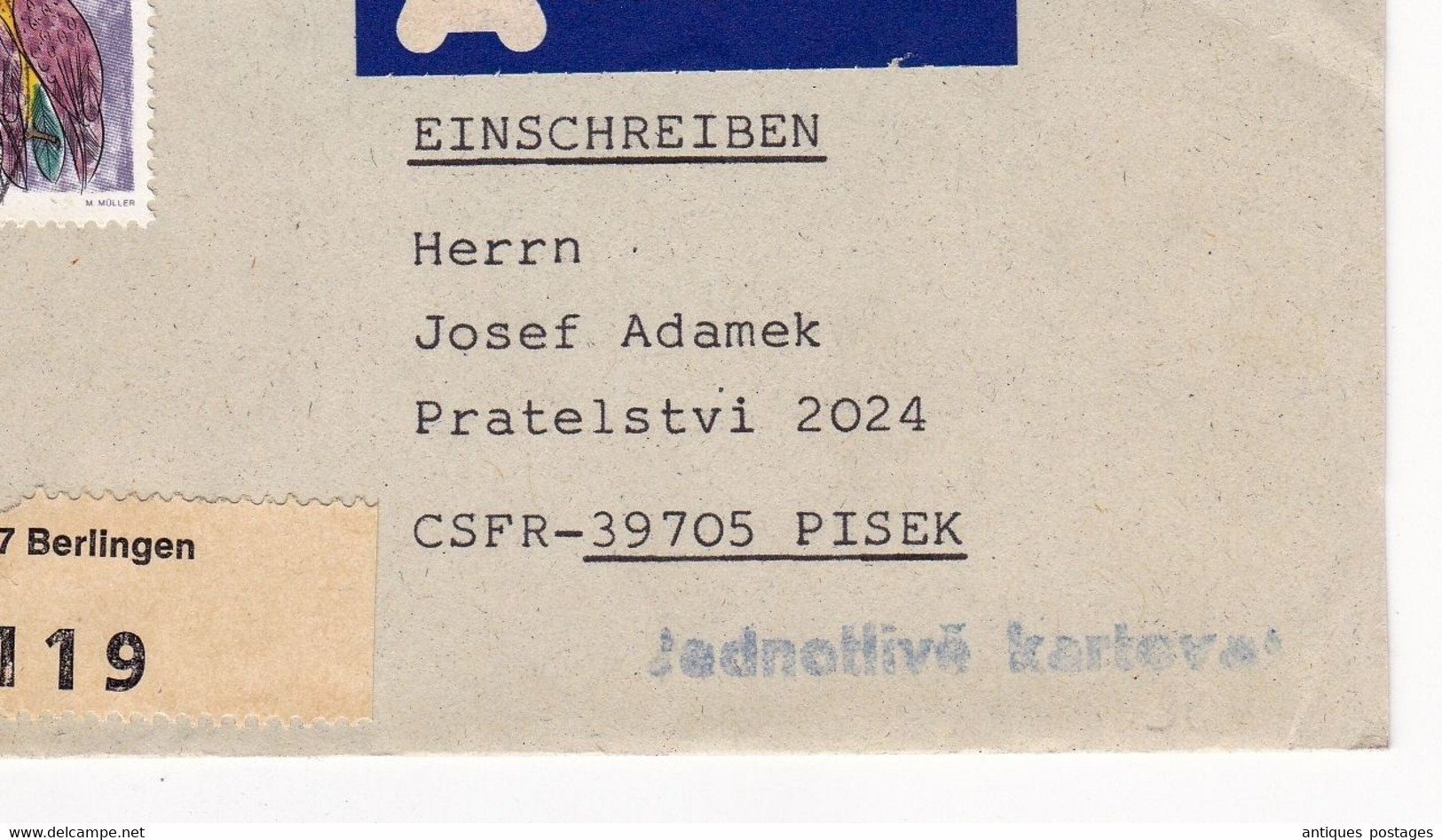 Lettre Einschreiben Berlingen Suisse Písek République Tchèque Česká Republika - Timbres D'automates