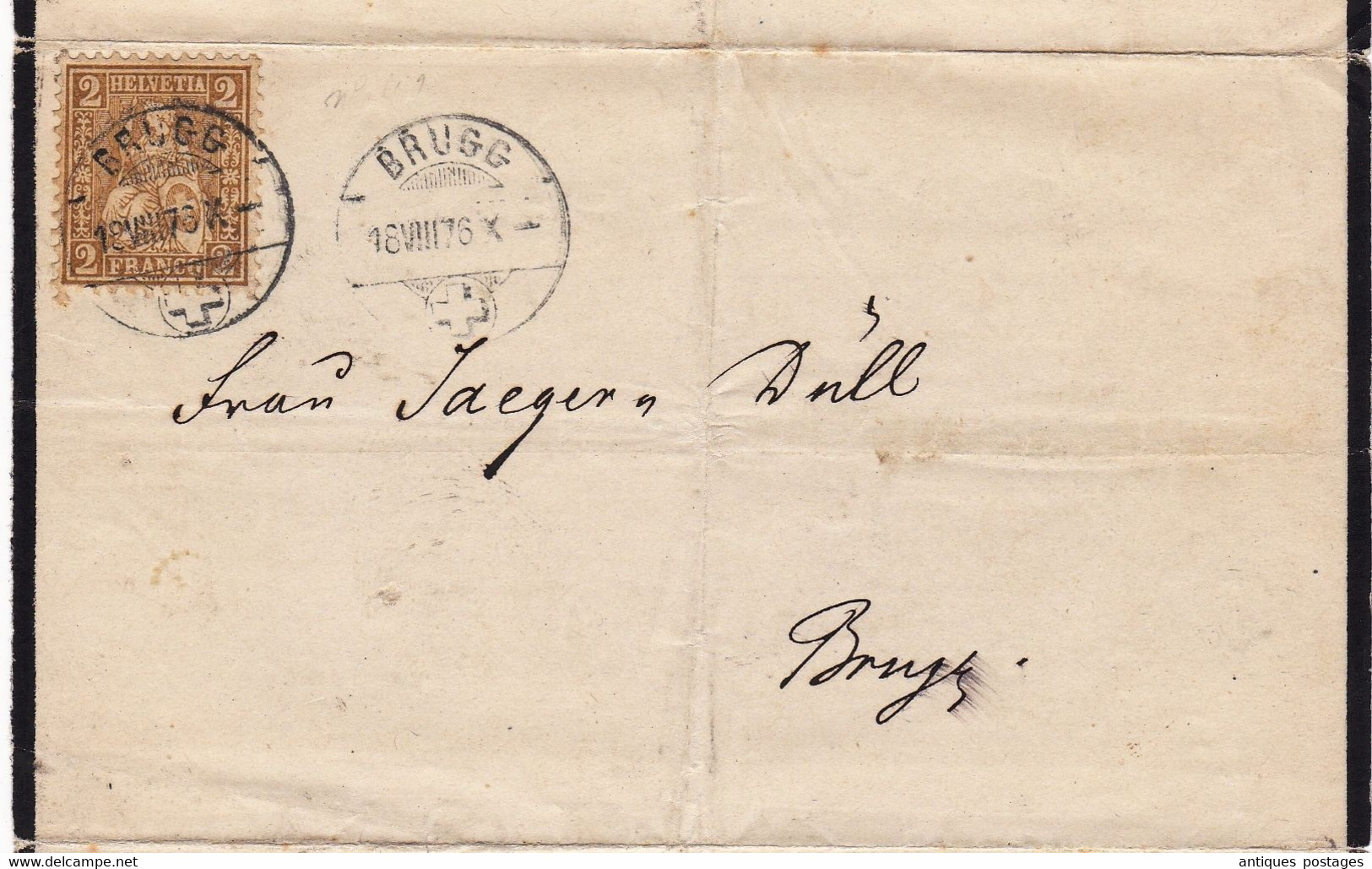 Lettre Brugg 1876 Suisse Timbre Helvetia - Covers & Documents