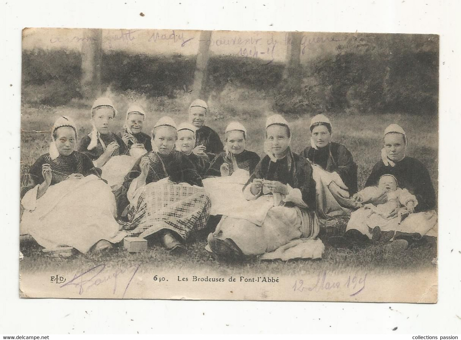 Cp , Métier , Les BRODEUSES De PONT L'ABBE , Voyagée 1915 - Artisanat